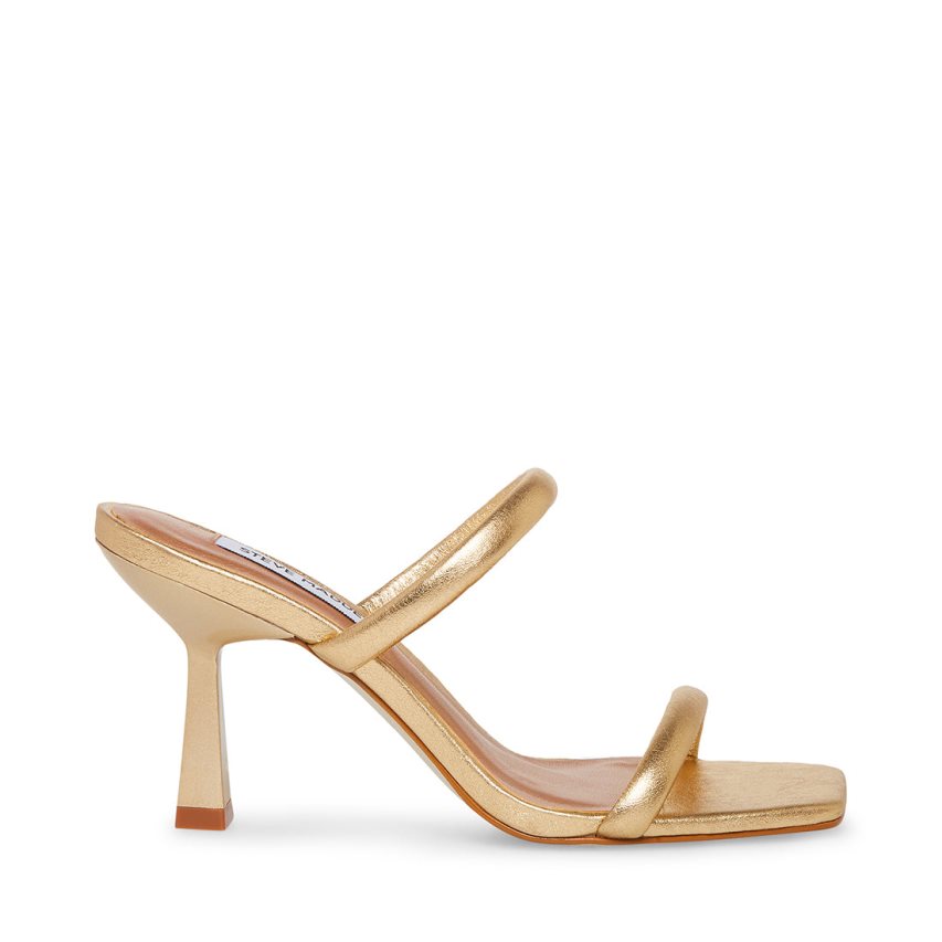 Gold Steve Madden Joy Leather Women\'s Heels Sandals | PH 5081OXF